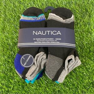 Nautica Boys Athletic Low Cut Socks 10 Pack - Black, Gray, and Blue